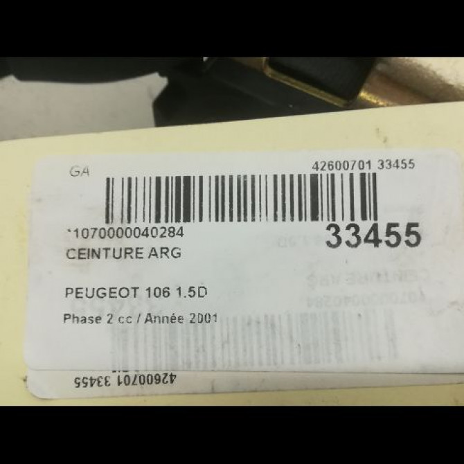 Ceinture arrière gauche occasion PEUGEOT 106 Phase 2 04-1996->09-2003 1.5D 4