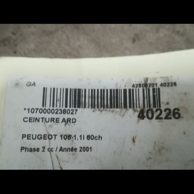 Ceinture arrière droite occasion PEUGEOT 106 Phase 2 04-1996->09-2003 1.1i 60ch 4