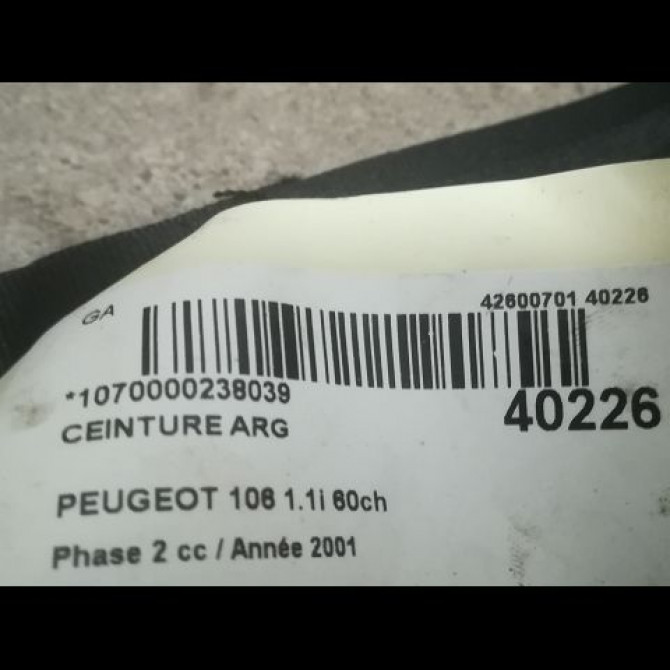 Ceinture arrière gauche occasion PEUGEOT 106 Phase 2 04-1996->09-2003 1.1i 60ch 4