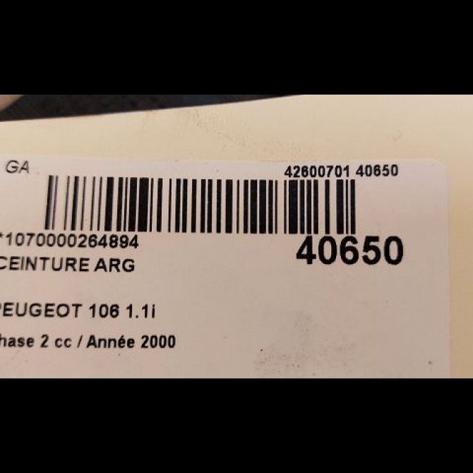 Ceinture arrière gauche occasion PEUGEOT 106 Phase 2 04-1996->09-2003 1.1i 4