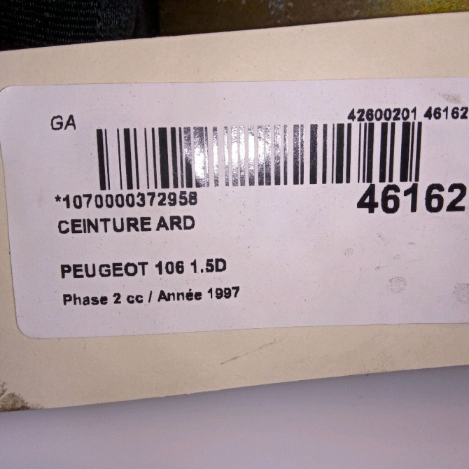 Ceinture arrière droite occasion PEUGEOT 106 Phase 2 04-1996->09-2003 1.5D 4