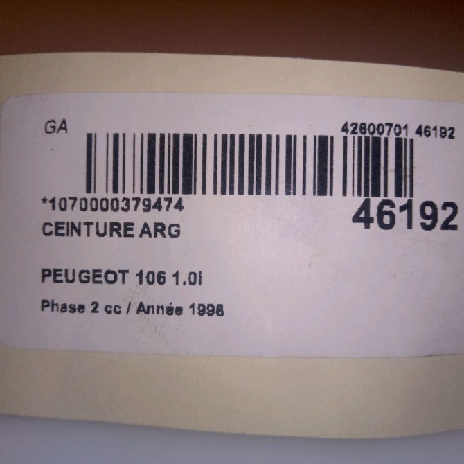 Ceinture arrière gauche occasion PEUGEOT 106 Phase 2 04-1996->09-2003 1.0i 4