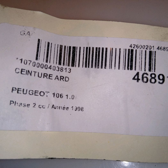 Ceinture arrière droite occasion PEUGEOT 106 Phase 2 04-1996->09-2003 1.0i 4