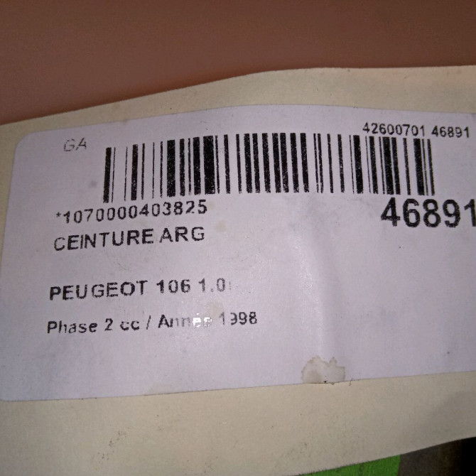 Ceinture arrière gauche occasion PEUGEOT 106 Phase 2 04-1996->09-2003 1.0i 4