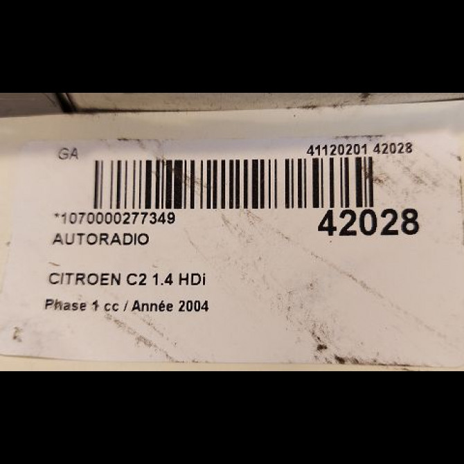 Autoradio occasion CITROEN C2 Phase 1 09-2003->10-2008 1.4 HDi 6564JV 3