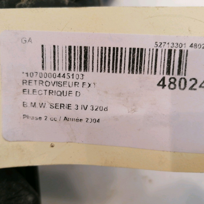 Retroviseur exterieur electrique droit occasion B.M.W. SERIE 3 IV Phase 2 09-2001->03-2005 320d 51168245128 5
