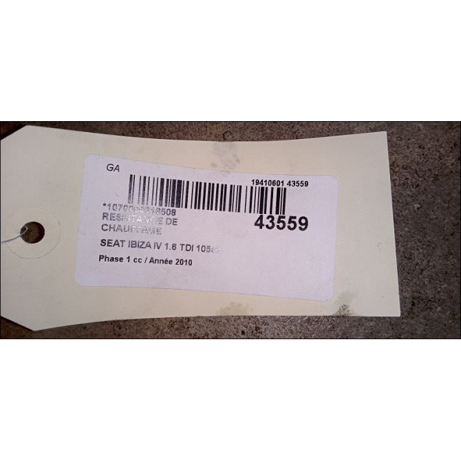 Resistance de chauffage occasion SEAT IBIZA IV Phase 1 05-2008->01-2012 1.6 TDI 105ch 6R0963235 3