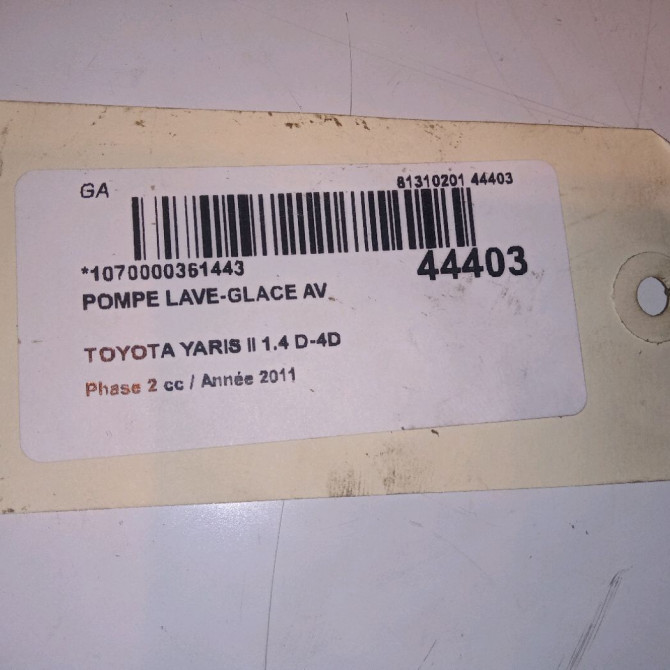 Pompe lave-glace avant occasion TOYOTA YARIS II Phase 2 01-2009->05-2011 1.4 D-4D 90ch 853300D050 3