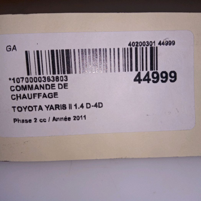 Commande de chauffage occasion TOYOTA YARIS II Phase 2 01-2009->05-2011 1.4 D-4D 90ch 559000D280B0 4