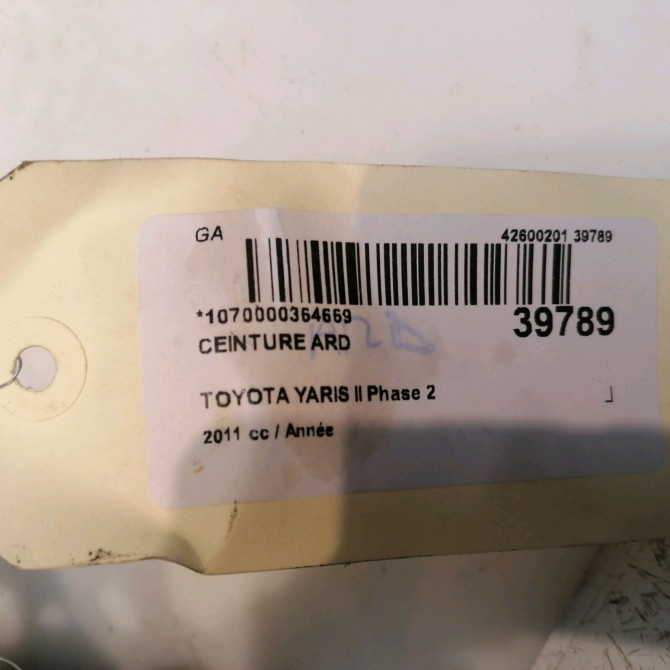 Ceinture arrière droite occasion TOYOTA YARIS II Phase 2 01-2009->05-2011 733600D091C0 5