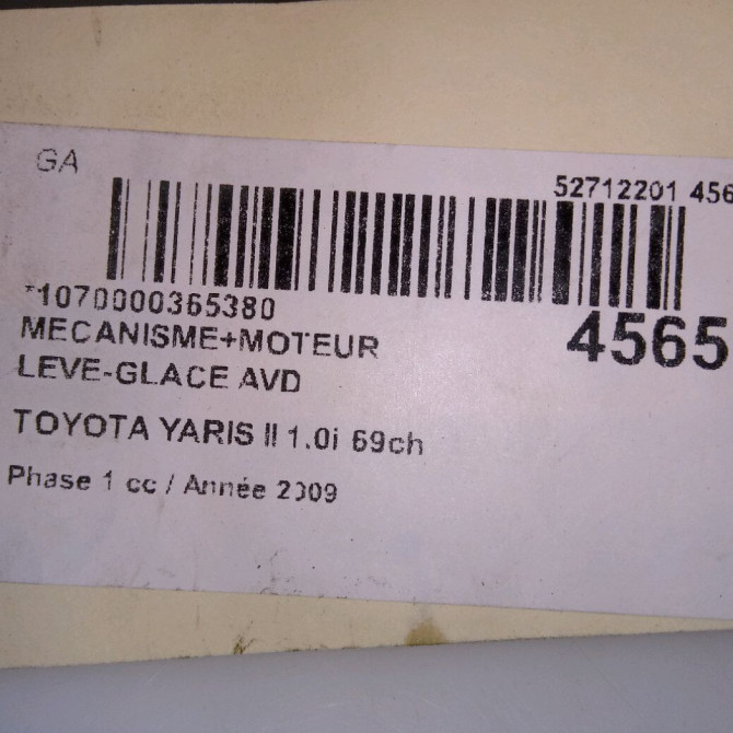 Mecanisme + moteur lève-glace avant droit occasion TOYOTA YARIS II Phase 1 12-2005->11-2009 1.0i 69ch 698100D131 5