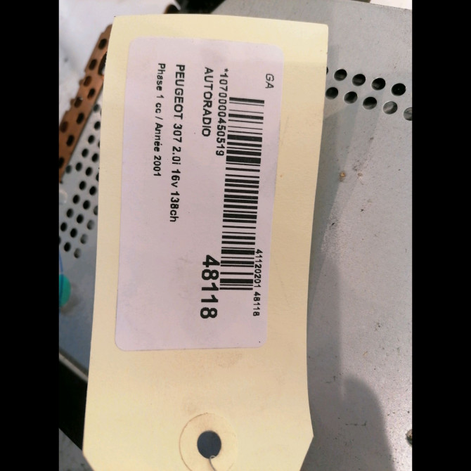 Autoradio occasion PEUGEOT 307 Phase 1 04-2001->06-2005 2.0i 16v 138ch 6564JS 5