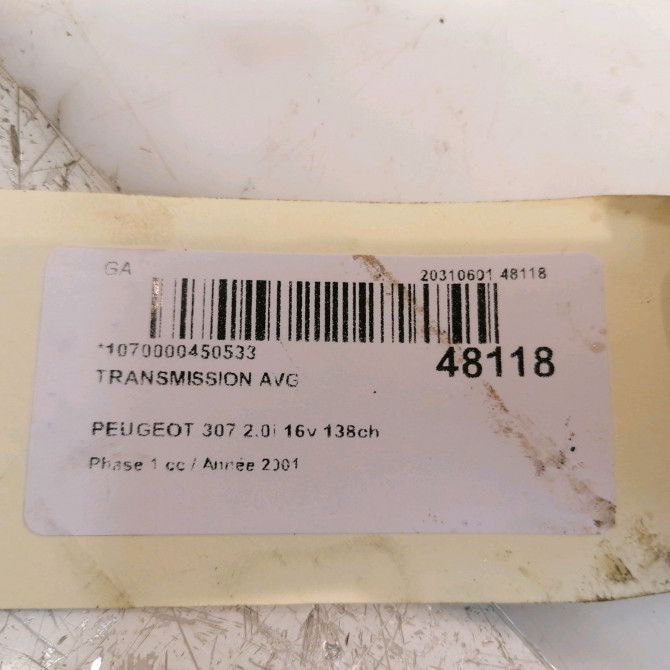 Transmission avant gauche occasion PEUGEOT 307 Phase 1 04-2001->06-2005 2.0i 16v 138ch 3272LT 5