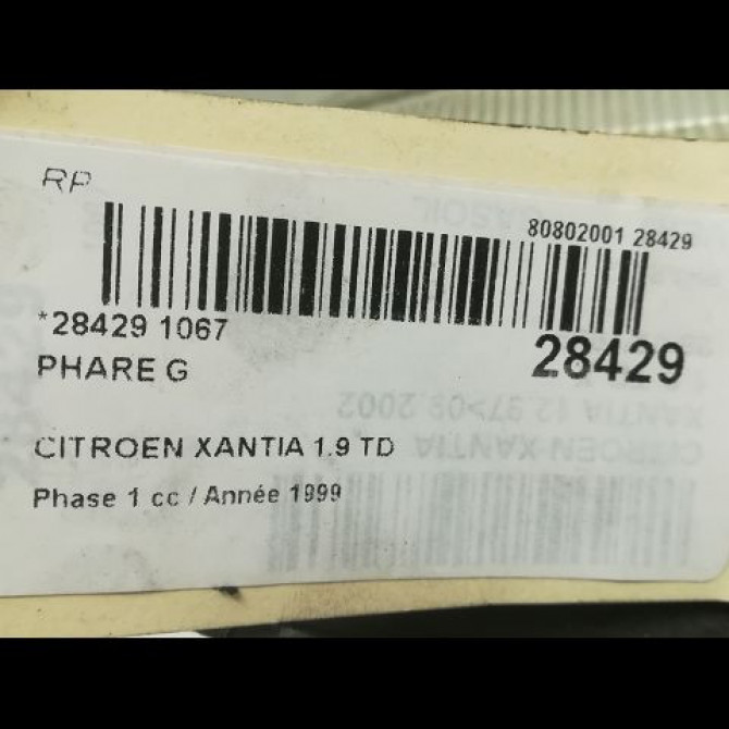 Phare gauche occasion CITROEN XANTIA Phase 1 03-1993->06-1998 1.9 TD 00006204R9 3