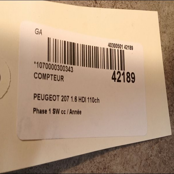 Compteur occasion PEUGEOT 207 Phase 1 04-1995->04-1999 1.6 HDI 110ch 6103EF 3
