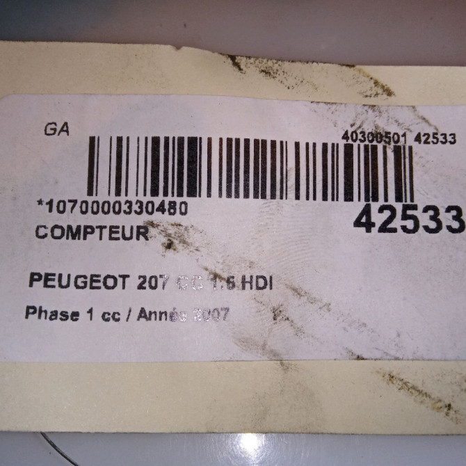 Compteur occasion PEUGEOT 207 CC Phase 1 03-2007->... 1.6 HDI 112ch 6103EF 5
