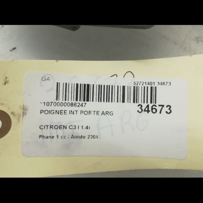Poignee int porte arg occasion CITROEN C3 I Phase 1 04-2002->10-2005 1.4i 9143G0 3