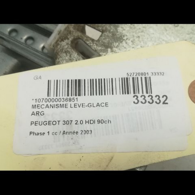 Mecanisme leve-glace arrière gauche occasion PEUGEOT 307 Phase 1 04-2001->06-2005 2.0 HDI 90ch 922399 4