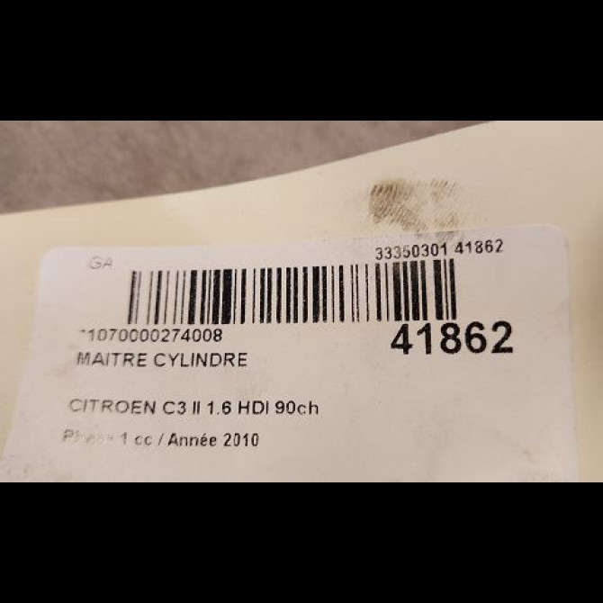 Maitre cylindre occasion CITROEN C3 II Phase 1 11-2009->02-2013 1.6 HDI 90ch 4601W9 2
