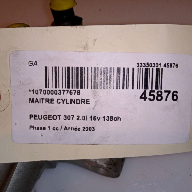 Maitre cylindre occasion PEUGEOT 307 Phase 1 04-2001->06-2005 2.0i 16v 138ch 4601T2 4