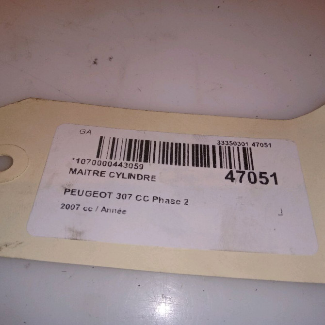 Maitre cylindre occasion PEUGEOT 307 CC Phase 2 06-2005->06-2008 4601T2 4