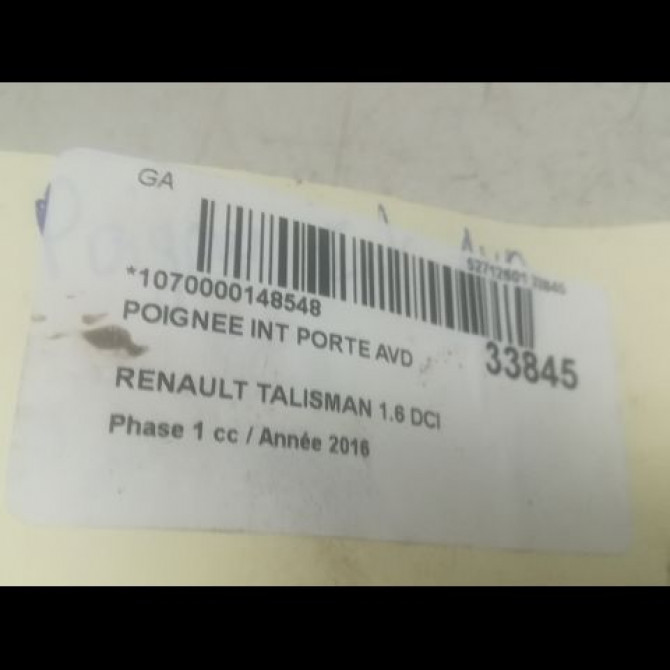 Poignee int porte avd occasion RENAULT TALISMAN Phase 1 09-2015->... 1.6 DCI 160ch 826725250R 3