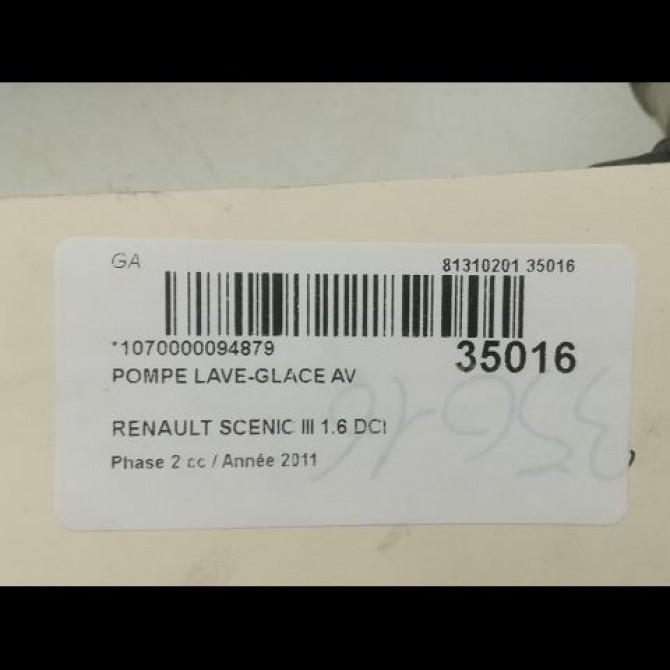 Pompe lave-glace avant occasion RENAULT SCENIC III Phase 2 12-2011->03-2013 1.6 DCI 130ch 289200004R 3