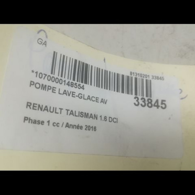 Pompe lave-glace avant occasion RENAULT TALISMAN Phase 1 09-2015->... 1.6 DCI 160ch 289200004R 3