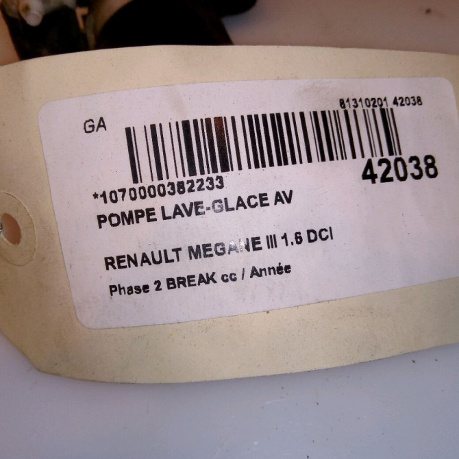 Pompe lave-glace avant occasion RENAULT MEGANE III Phase 2 BREAK 01-2012->06-2014 1.6 DCI 130ch 289200004R 3