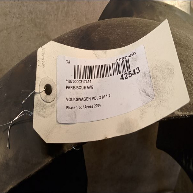 Pare-boue avant gauche occasion VOLKSWAGEN POLO IV Phase 1 01-2002->05-2005 1.2 55ch 6Q0809957B 2