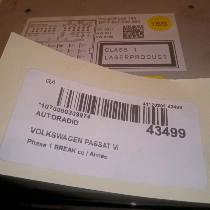 Autoradio occasion VOLKSWAGEN PASSAT VI Phase 1 04-1995->04-1999 2.0 TDI 136ch 3C8057195X 5