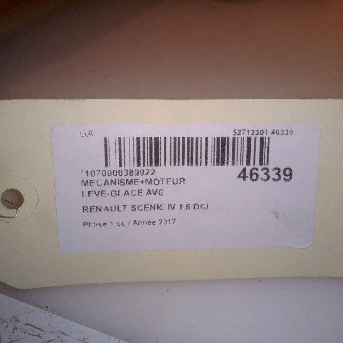 Mecanisme+moteur leve-glace avg occasion RENAULT SCENIC IV Phase 1 04-1995->04-1999 1.6 DCI 130ch 807214665R 5