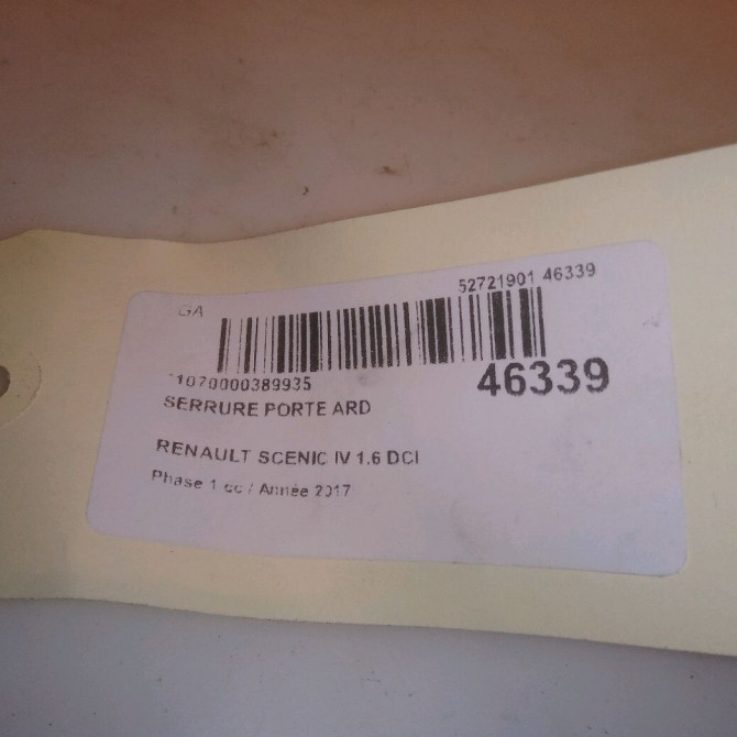 Serrure porte ard occasion RENAULT SCENIC IV Phase 1 04-1995->04-1999 1.6 DCI 130ch 825023014R 5