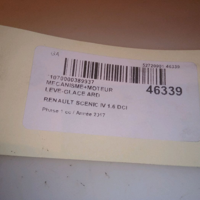 Mecanisme+moteur leve-glace ard occasion RENAULT SCENIC IV Phase 1 04-1995->04-1999 1.6 DCI 130ch 827201983R 5