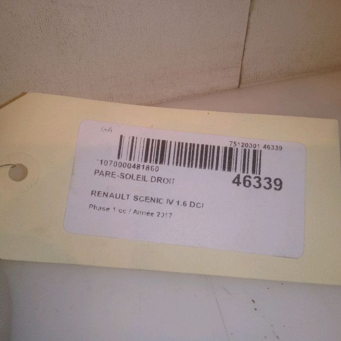 Pare-soleil droit occasion RENAULT SCENIC IV Phase 1 04-1995->04-1999 1.6 DCI 130ch 964002917R 7