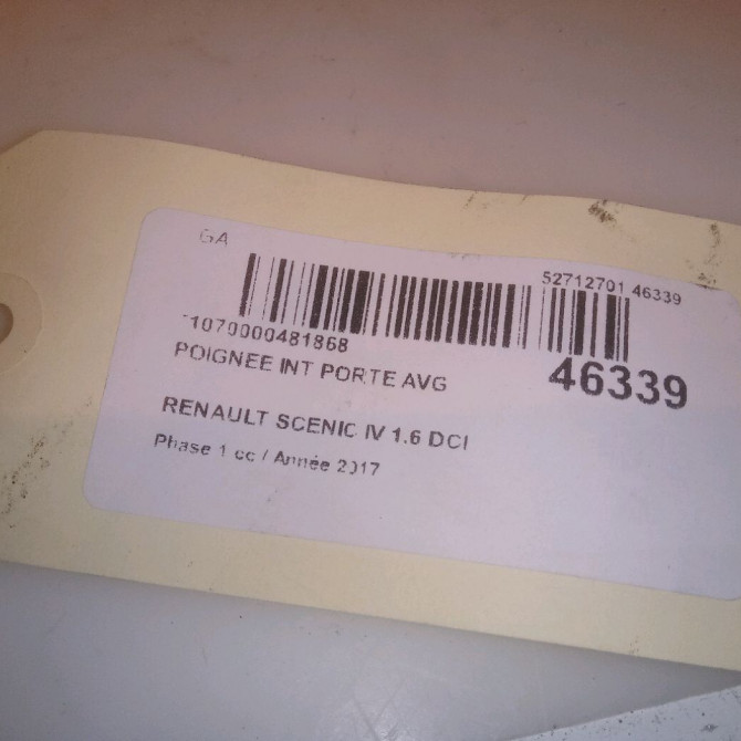 Poignee int porte avg occasion RENAULT SCENIC IV Phase 1 04-1995->04-1999 1.6 DCI 130ch 806710918R 4