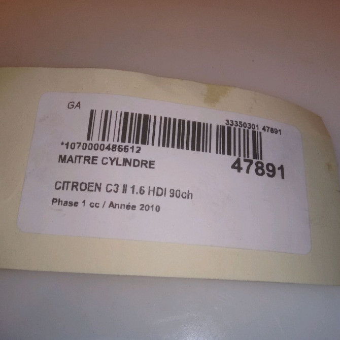 Maitre cylindre occasion CITROEN C3 II Phase 1 11-2009->02-2013 1.6 HDI 90ch 4601W9 6