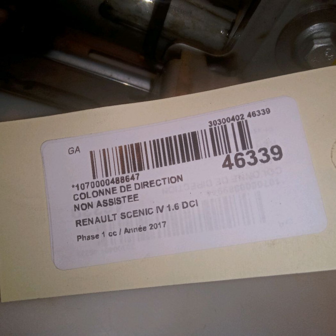 Colonne de direction non assistee occasion RENAULT SCENIC IV Phase 1 04-1995->04-1999 1.6 DCI 130ch 488102880R 6