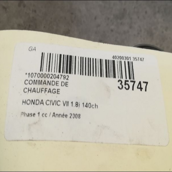 Commande de chauffage occasion HONDA CIVIC VII Phase 1 01-2006->09-2008 1.8i 140ch 79600SMJG42ZA 3