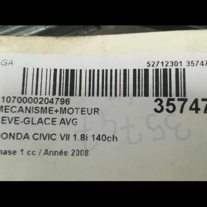 Mecanisme+moteur leve-glace avg occasion HONDA CIVIC VII Phase 1 01-2006->09-2008 1.8i 140ch 72250SMGE01 3