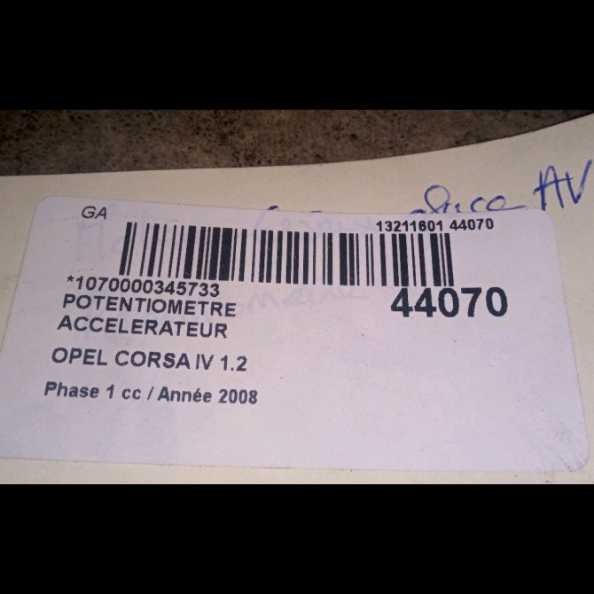 Potentiometre accelerateur occasion OPEL CORSA IV Phase 1 09-2006->12-2010 1.2 TWINPORT 80ch 3