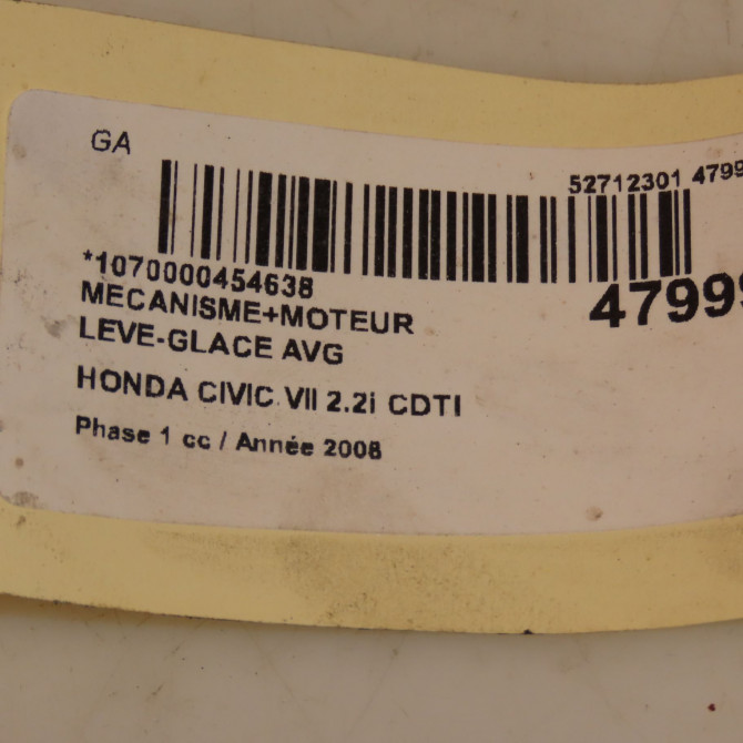 Mecanisme+moteur leve-glace avg occasion HONDA CIVIC VII Phase 1 01-2006->09-2008 2.2i CDTI 72250SMGE01 4
