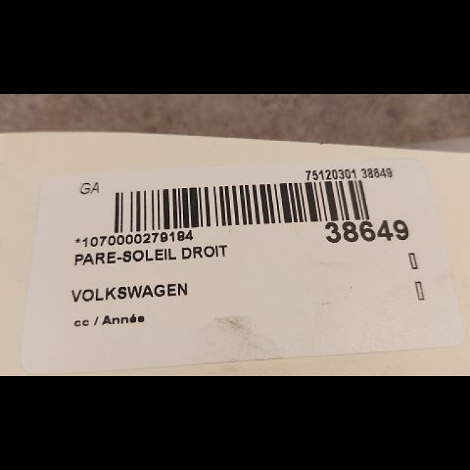 Pare-soleil droit occasion VOLKSWAGEN TRANSPORTER V 7H5857552B2G5 3