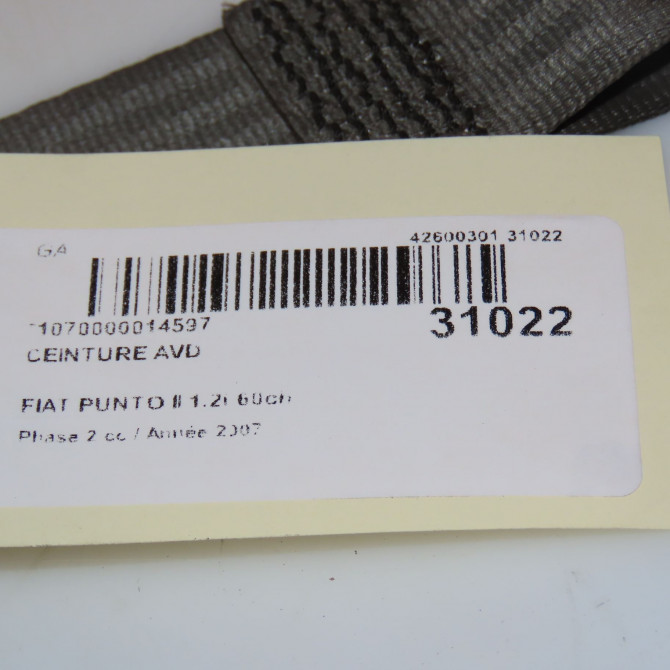 Ceinture avant droite occasion FIAT PUNTO II Phase 2 05-2003->10-2009 1.2i 60ch 735372896 3