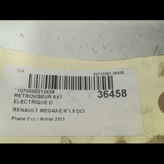 Retroviseur exterieur electrique droit occasion RENAULT MEGANE III Phase 2 01-2012->06-2014 1.5 DCI 110ch 3