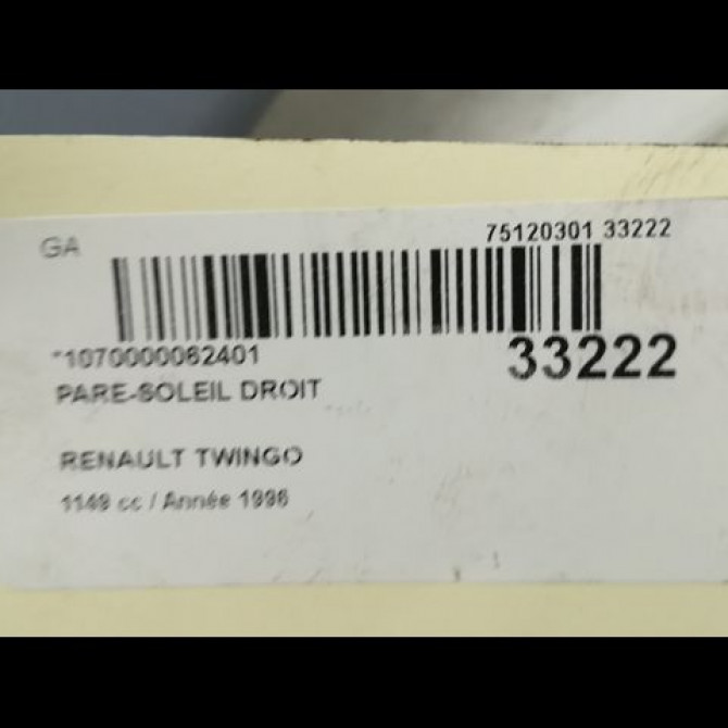 Pare-soleil droit occasion RENAULT TWINGO I Phase 1 04-1993->08-1998 Air 7700820869 3
