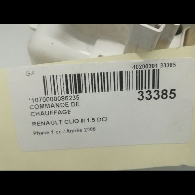 Commande de chauffage occasion RENAULT CLIO III Phase 1 09-2005->03-2009 1.5 DCI 70ch 7701070472 3