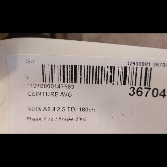 Ceinture avant gauche occasion AUDI A6 II Phase 2 07-2001->05-2004 2.5 TDi 180ch 5