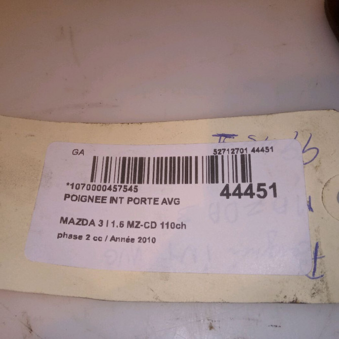 Poignee int porte avg occasion MAZDA 3 I Phase 1 10-2003->07-2006 BBM559330C02 4