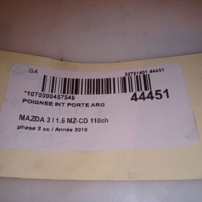 Poignee int porte arg occasion MAZDA 3 I Phase 1 10-2003->07-2006 BBM473330C02 4